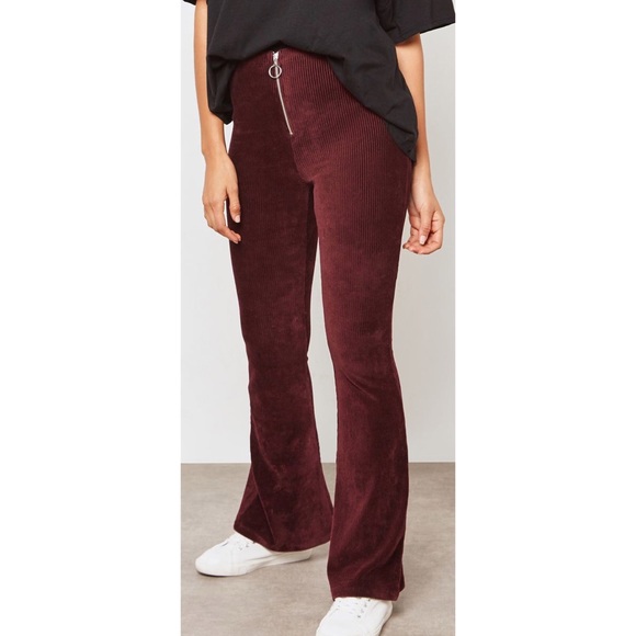 topshop zip flare corduroy pants